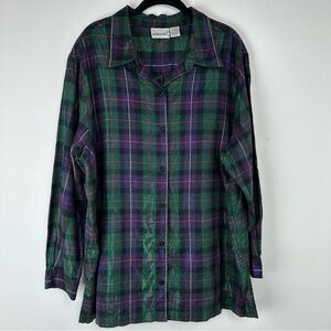 Fashion Bug Women’s Button Up Top Plus Size 22/24W Metallic Plaid Holiday Party